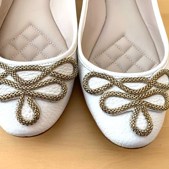 Vince Camuto White Leather Ballerina Flats With Gold Braid Detail - Picture 4 of 4